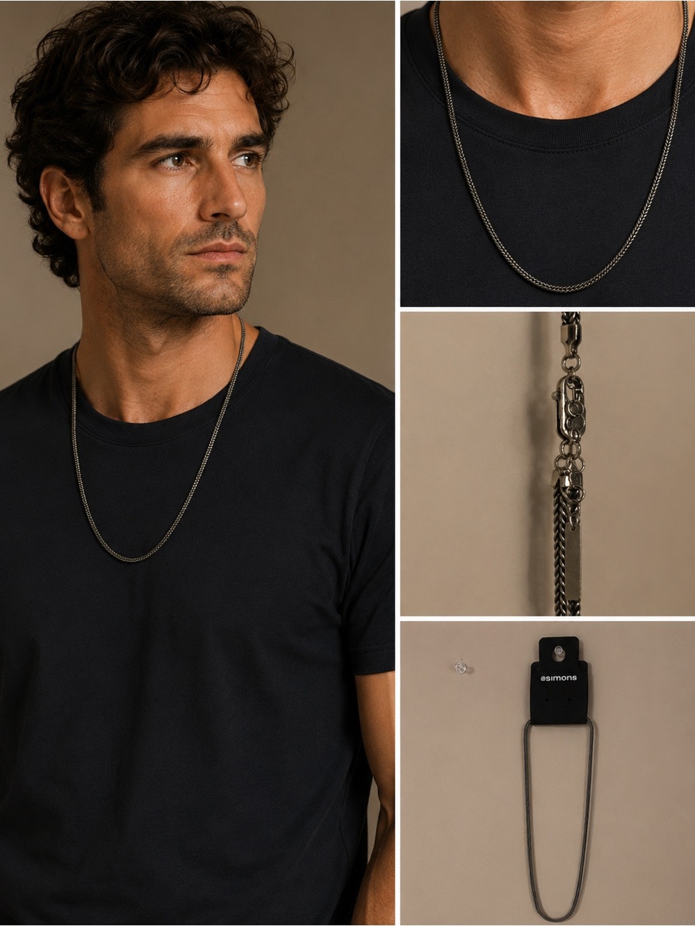 Simons Gunmetal Braided Chain Necklace